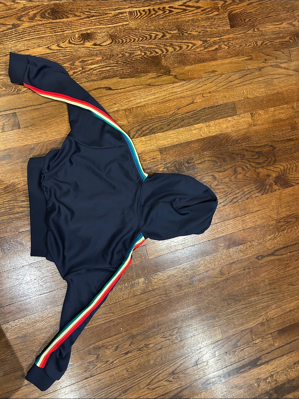 Signature8 Navy Zip Hoodie with Rainbow Sleeve Stripes - Picture 3 of 3
